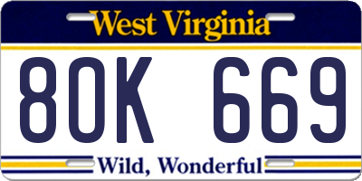 WV license plate 8OK669