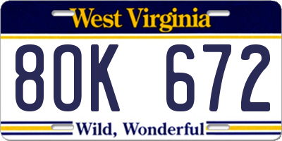 WV license plate 8OK672