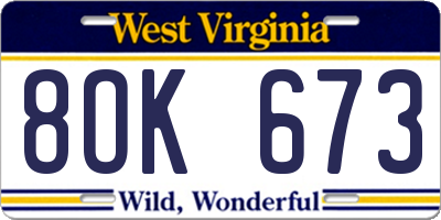 WV license plate 8OK673