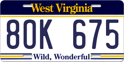 WV license plate 8OK675