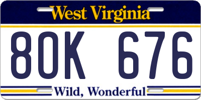 WV license plate 8OK676