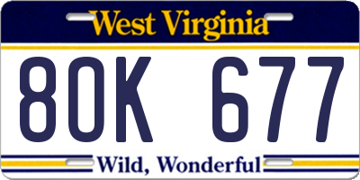 WV license plate 8OK677