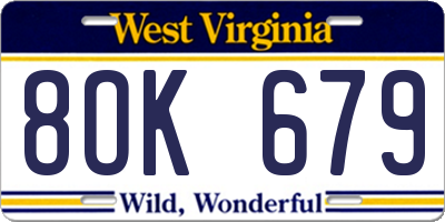 WV license plate 8OK679