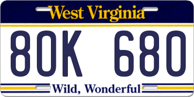 WV license plate 8OK680