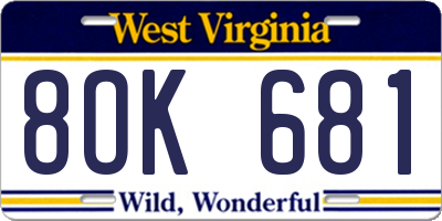 WV license plate 8OK681