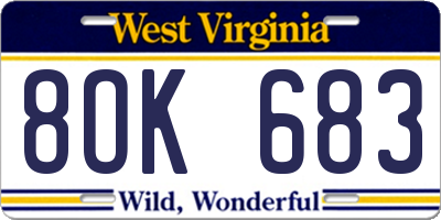 WV license plate 8OK683