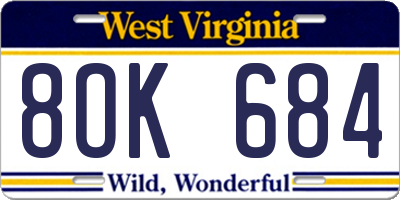 WV license plate 8OK684