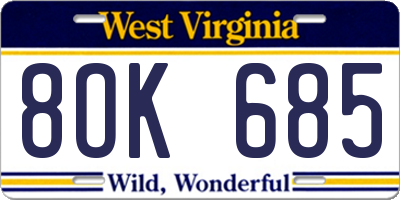 WV license plate 8OK685