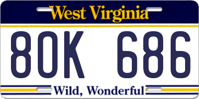 WV license plate 8OK686