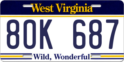WV license plate 8OK687