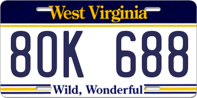 WV license plate 8OK688