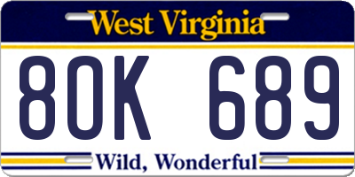 WV license plate 8OK689