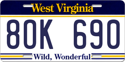 WV license plate 8OK690