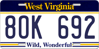 WV license plate 8OK692