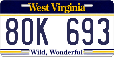 WV license plate 8OK693