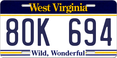 WV license plate 8OK694