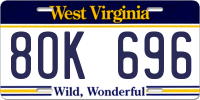 WV license plate 8OK696
