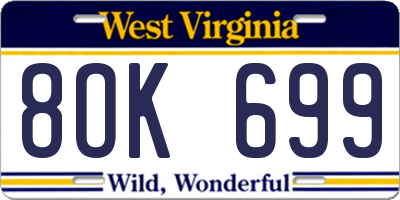 WV license plate 8OK699