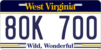 WV license plate 8OK700