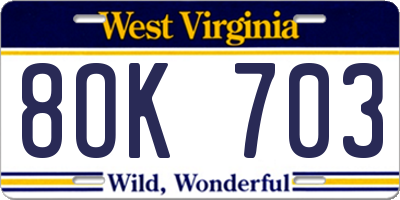 WV license plate 8OK703