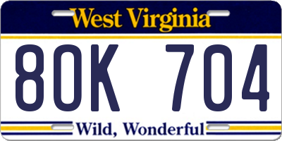 WV license plate 8OK704