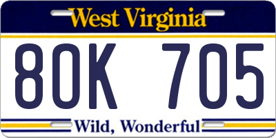 WV license plate 8OK705