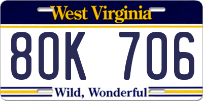 WV license plate 8OK706