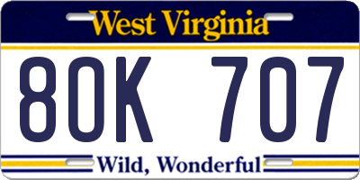 WV license plate 8OK707