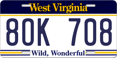 WV license plate 8OK708