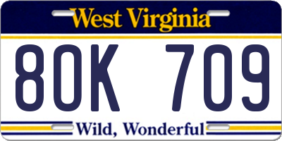 WV license plate 8OK709
