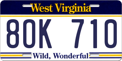 WV license plate 8OK710