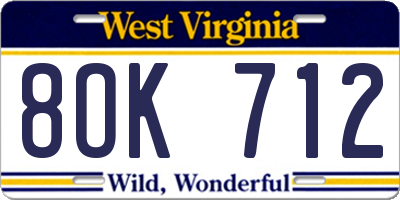 WV license plate 8OK712