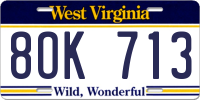 WV license plate 8OK713
