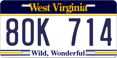 WV license plate 8OK714