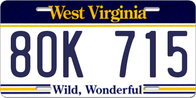 WV license plate 8OK715