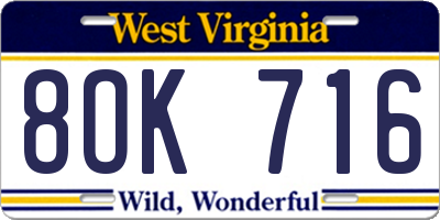 WV license plate 8OK716