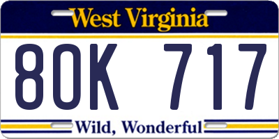 WV license plate 8OK717