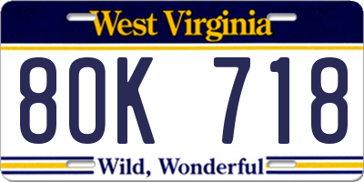 WV license plate 8OK718