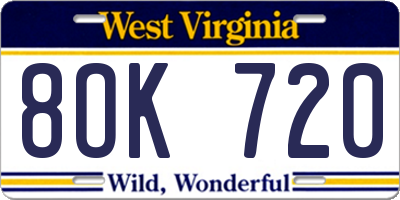 WV license plate 8OK720