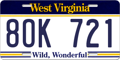 WV license plate 8OK721