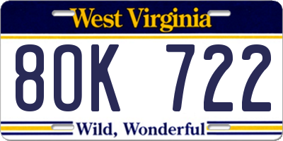 WV license plate 8OK722