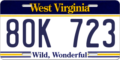 WV license plate 8OK723