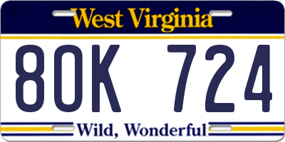 WV license plate 8OK724