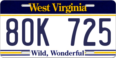 WV license plate 8OK725