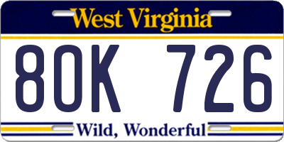 WV license plate 8OK726