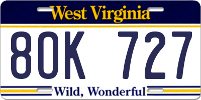WV license plate 8OK727