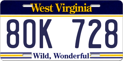 WV license plate 8OK728