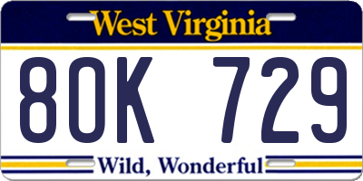 WV license plate 8OK729