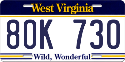 WV license plate 8OK730