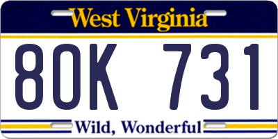 WV license plate 8OK731
